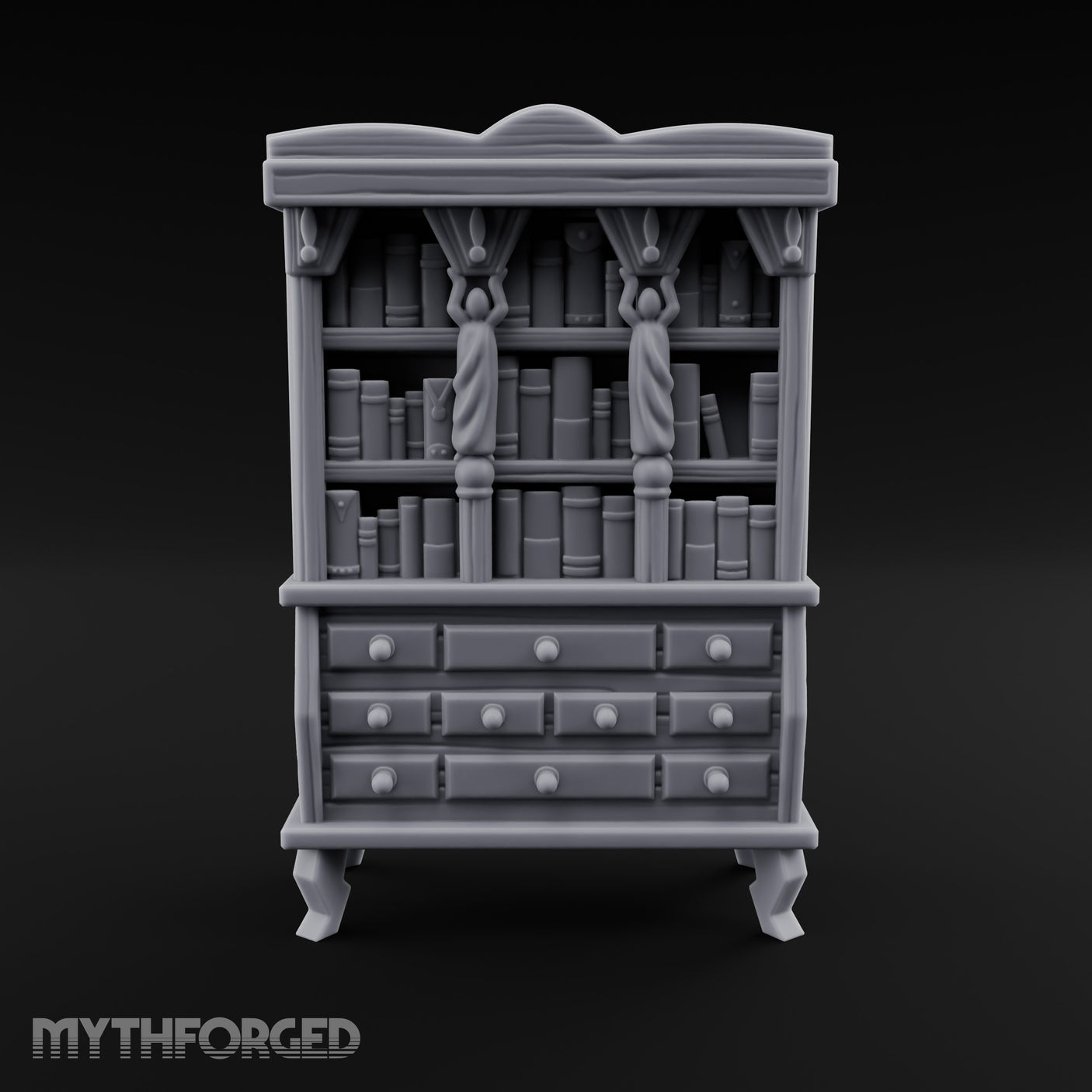 Curtain-Draped Figure-Posted Noble Library Bookcase Cabinet gallery 1