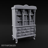 Curtain-Draped Figure-Posted Noble Library Bookcase Cabinet gallery 2