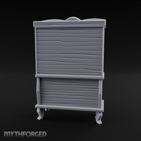 Curtain-Draped Figure-Posted Noble Library Bookcase Cabinet Miniature for Dungeons and Dragons, Pathfinder or other TTRPGs