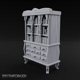 Curtain-Draped Figure-Posted Noble Library Bookcase Cabinet gallery 8