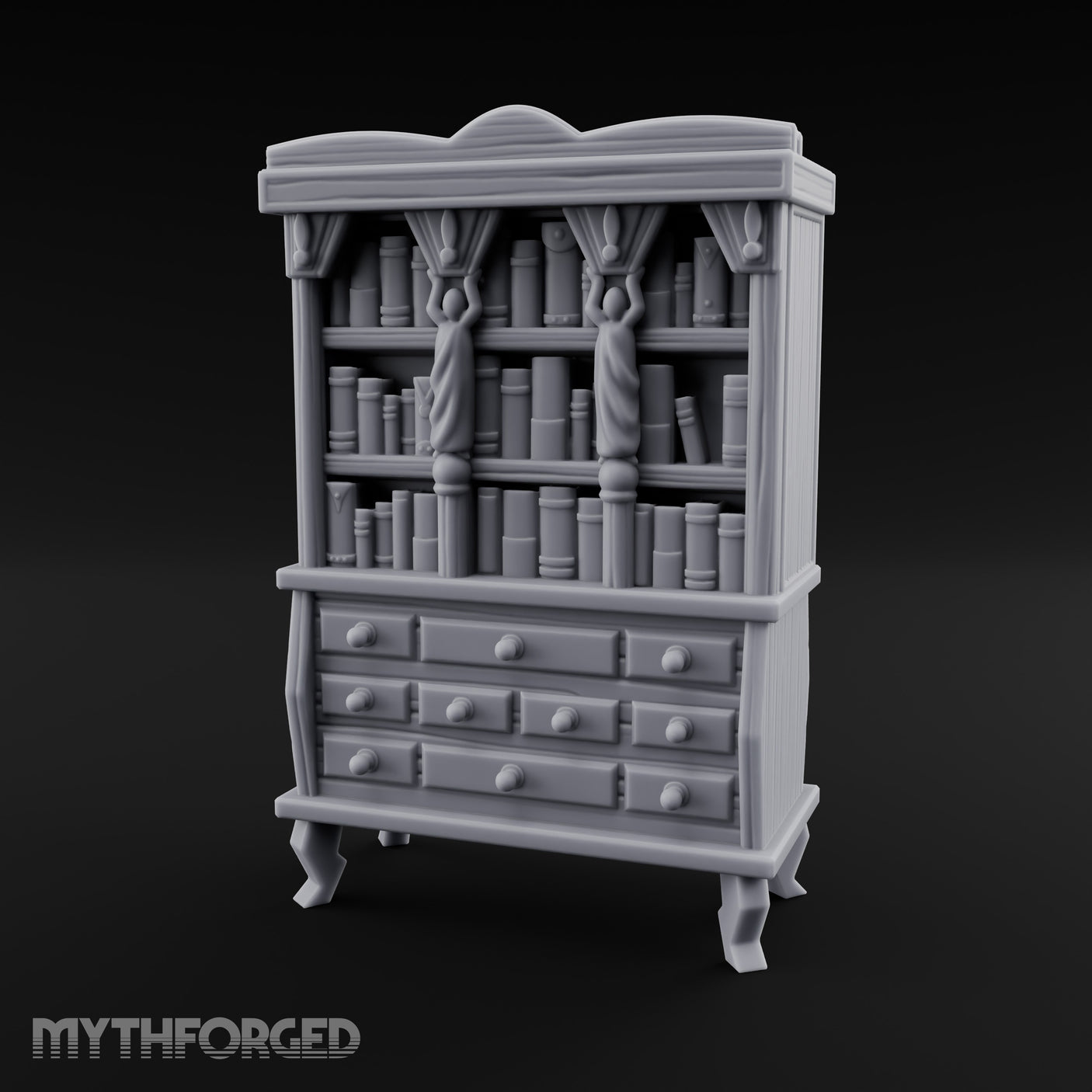 Curtain-Draped Figure-Posted Noble Library Bookcase Cabinet gallery 9