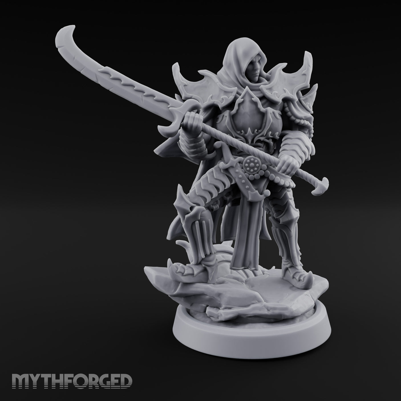 Curved Blade Sweeping Human Assassin Miniature for Dungeons and Dragons, Pathfinder or other TTRPGs