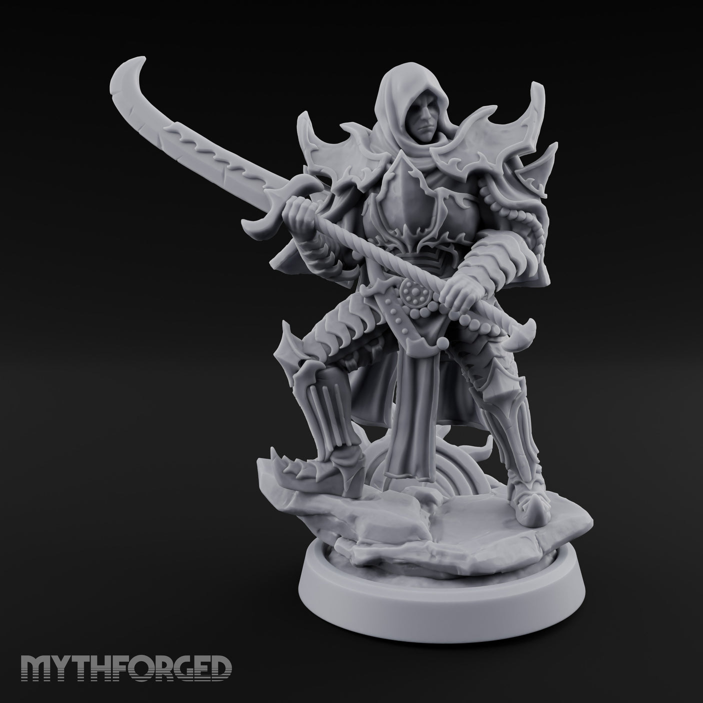 Curved Blade Sweeping Human Assassin Miniature for Dungeons and Dragons, Pathfinder or other TTRPGs