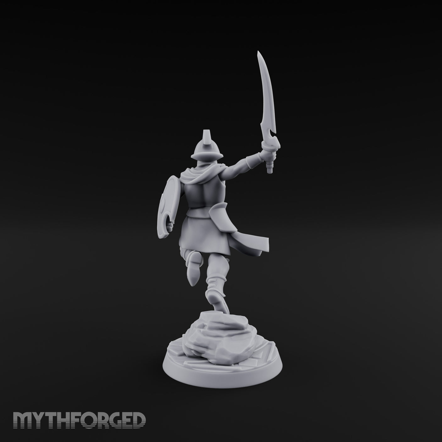 Cutlass And Shield Leaping Human Swashbuckler Model A Miniature for Dungeons and Dragons, Pathfinder or other TTRPGs