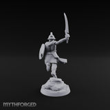 Cutlass And Shield Leaping Human Swashbuckler Model A Miniature for Dungeons and Dragons, Pathfinder or other TTRPGs