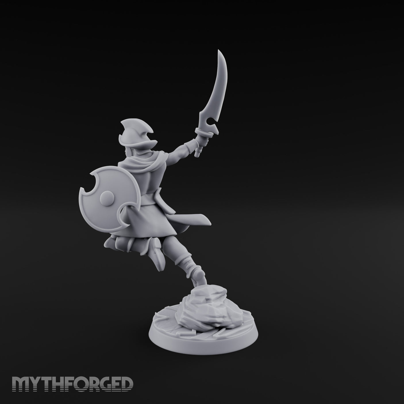 Cutlass And Shield Leaping Human Swashbuckler Model A Miniature for Dungeons and Dragons, Pathfinder or other TTRPGs