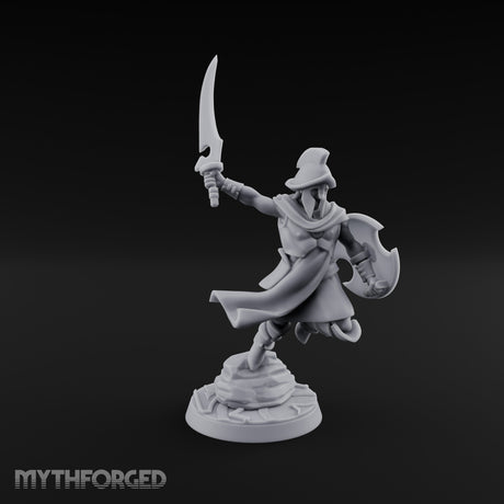 Cutlass And Shield Leaping Human Swashbuckler Model A Miniature for Dungeons and Dragons, Pathfinder or other TTRPGs