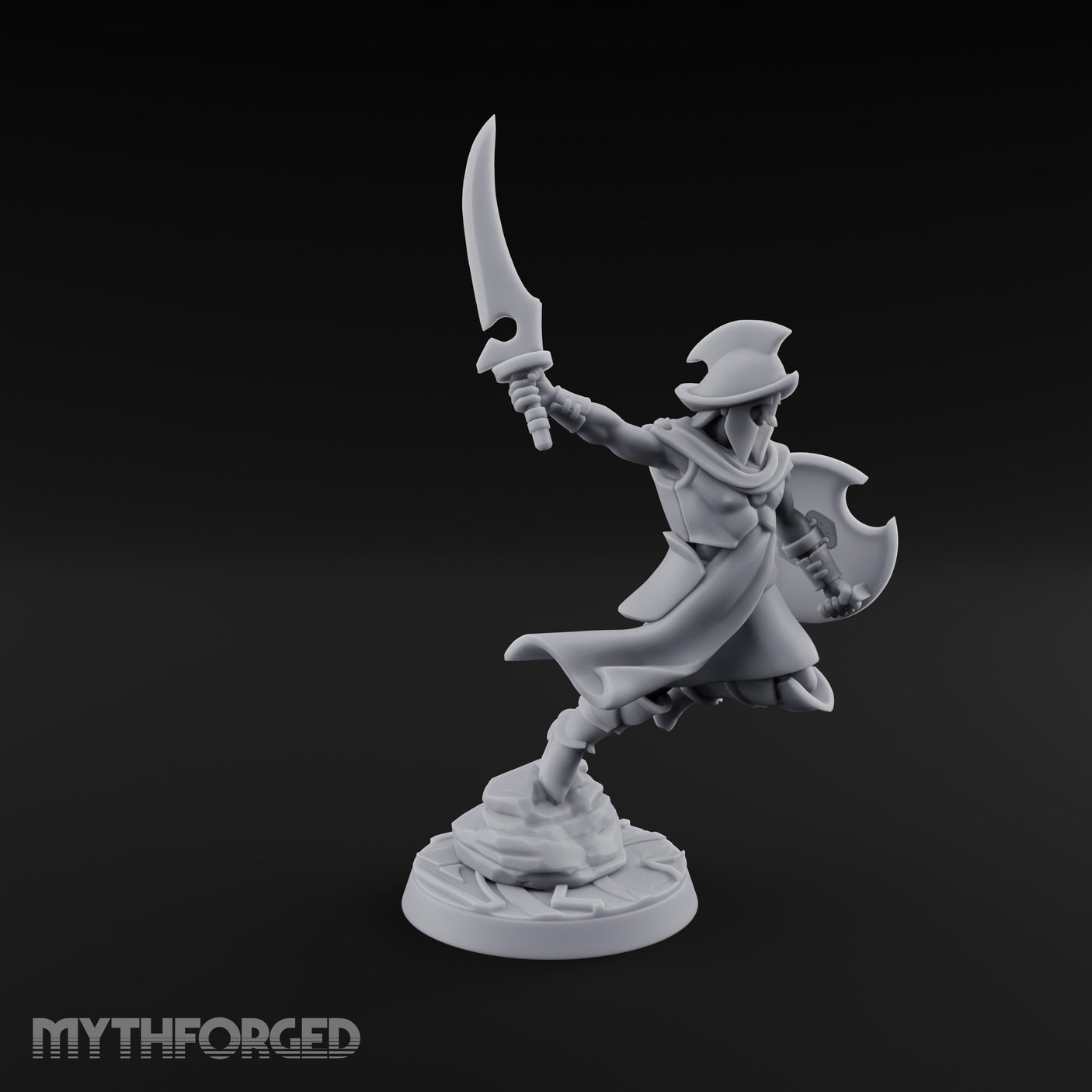 Cutlass And Shield Leaping Human Swashbuckler Model A Miniature for Dungeons and Dragons, Pathfinder or other TTRPGs
