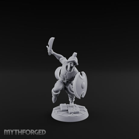 Cutlass And Shield Leaping Human Swashbuckler Model B Miniature for Dungeons and Dragons, Pathfinder or other TTRPGs
