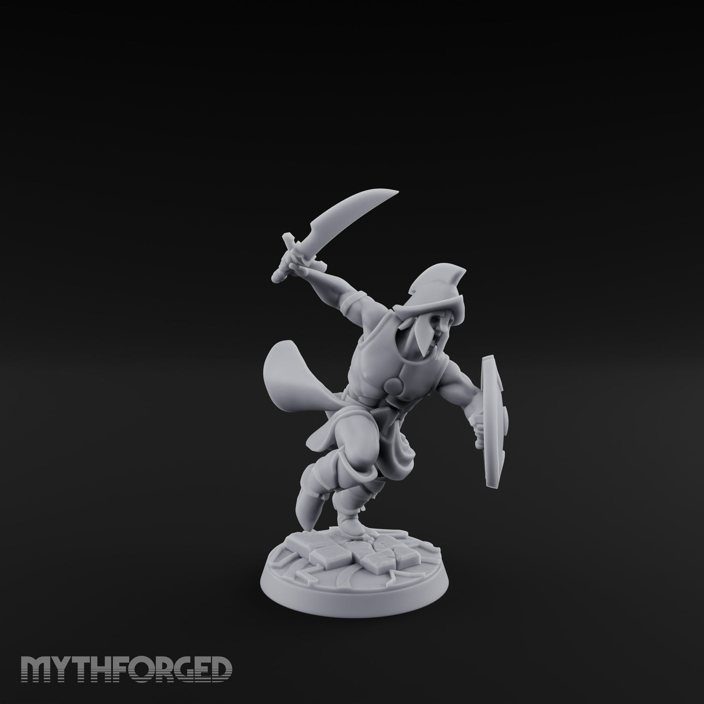 Cutlass And Shield Leaping Human Swashbuckler Model B Miniature for Dungeons and Dragons, Pathfinder or other TTRPGs