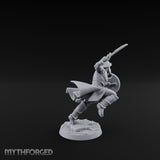 Cutlass And Shield Leaping Human Swashbuckler Model B Miniature for Dungeons and Dragons, Pathfinder or other TTRPGs