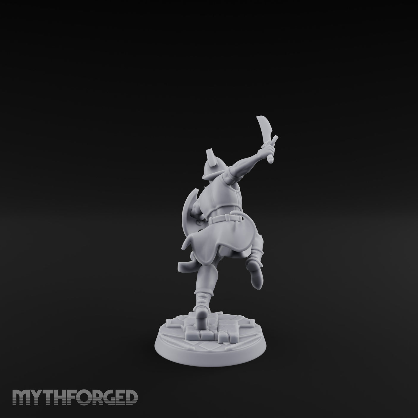 Cutlass And Shield Leaping Human Swashbuckler Model B Miniature for Dungeons and Dragons, Pathfinder or other TTRPGs