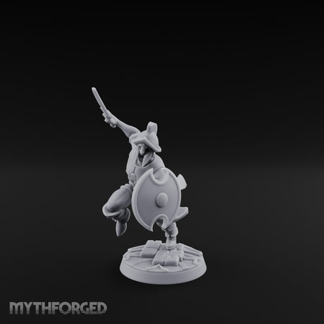 Cutlass And Shield Leaping Human Swashbuckler Model B Miniature for Dungeons and Dragons, Pathfinder or other TTRPGs