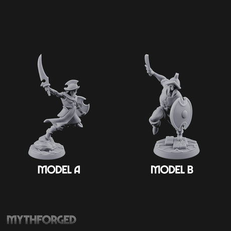 Cutlass And Shield Leaping Human Swashbucklers Miniature for Dungeons and Dragons, Pathfinder or other TTRPGs