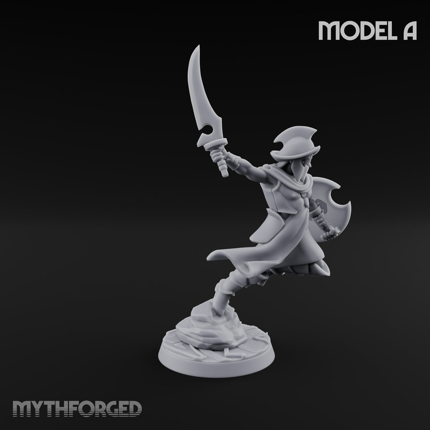 Cutlass And Shield Leaping Human Swashbucklers Miniature for Dungeons and Dragons, Pathfinder or other TTRPGs