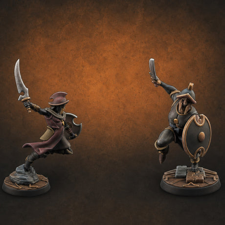 Cutlass And Shield Leaping Human Swashbucklers Miniature for Dungeons and Dragons, Pathfinder or other TTRPGs