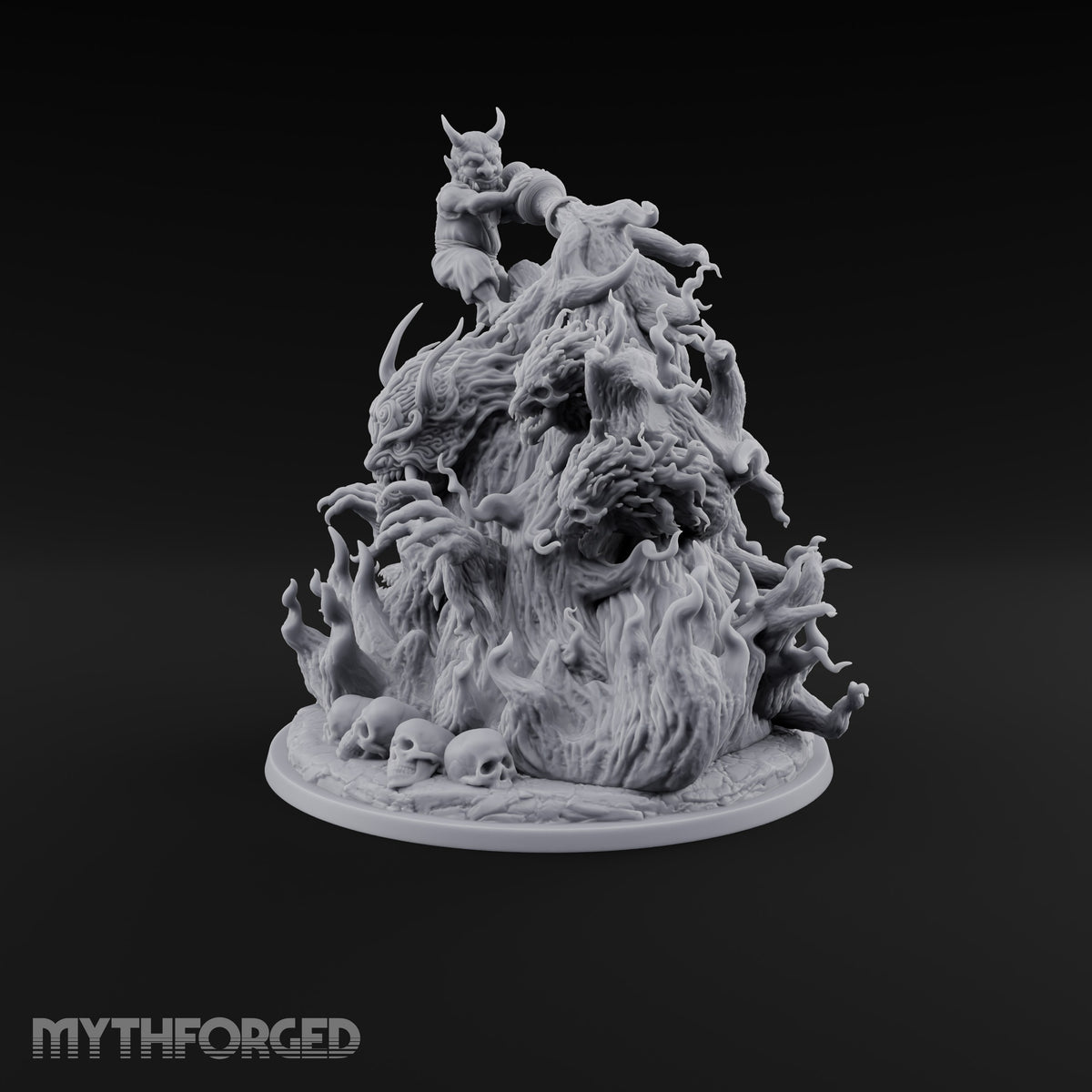 Barking Mad and Burning Treant Flame-Wreathed Demon-Faced Tree