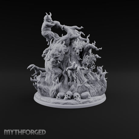 Barking Mad and Burning Treant Flame-Wreathed Demon-Faced Tree