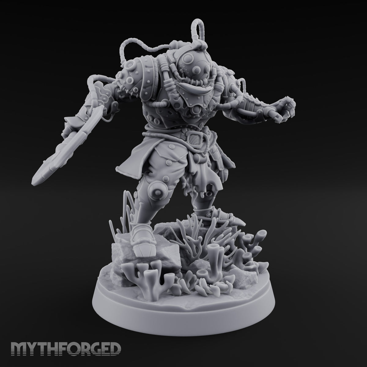 Hoses Looping Overhead Human Deep Sea Diver Warrior