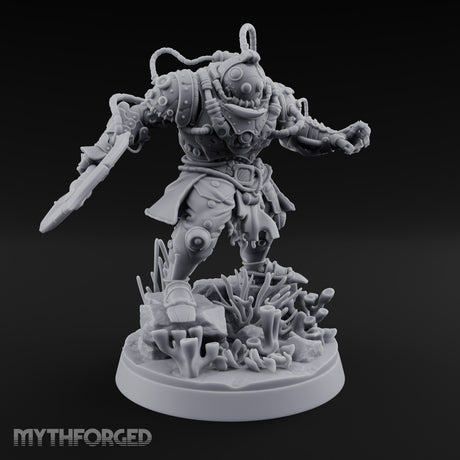 Hoses Looping Overhead Human Deep Sea Diver Warrior