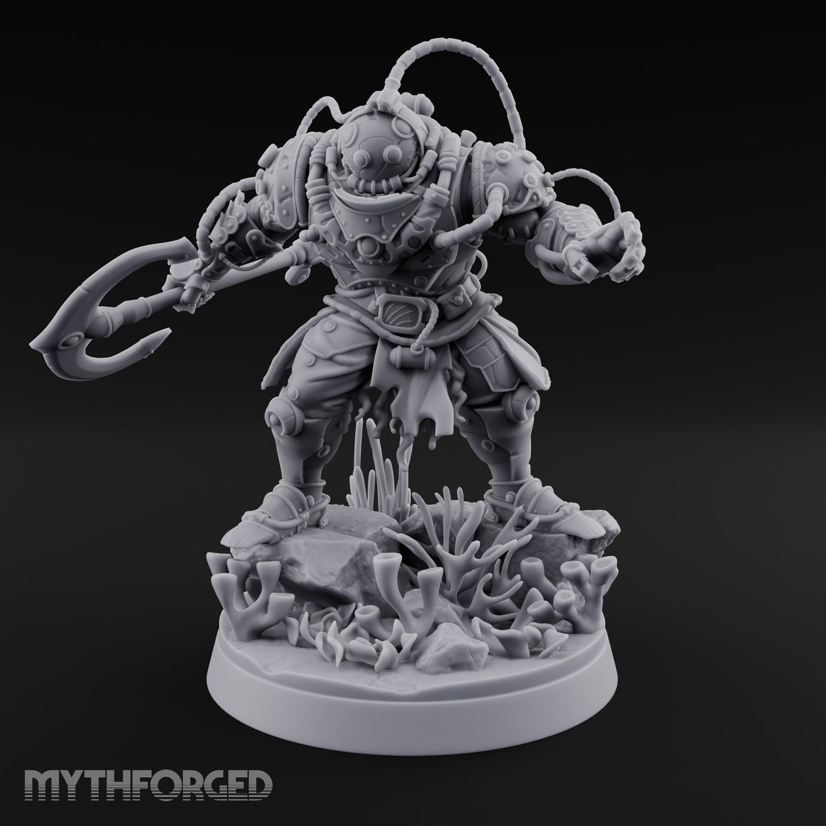 Hoses Looping Overhead Human Deep Sea Diver Warrior