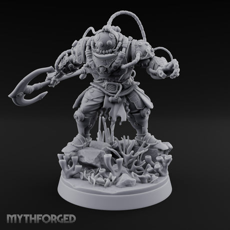 Hoses Looping Overhead Human Deep Sea Diver Warrior