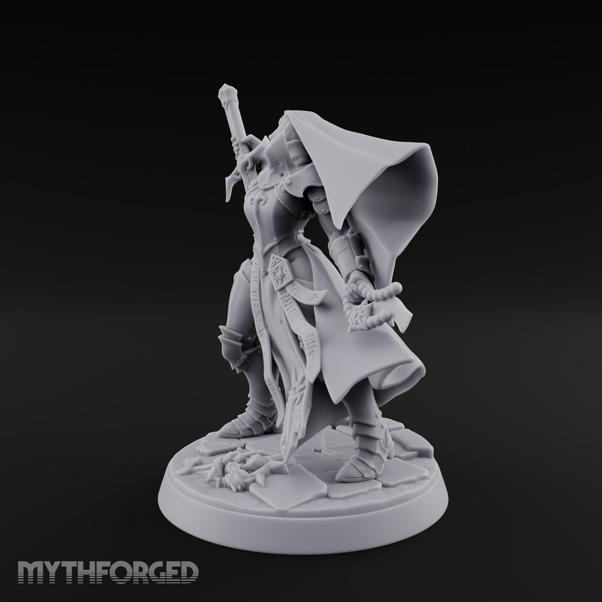 Weary but Unbroken Human Female Armoured Nun with Spiked Greatsword and Rosary