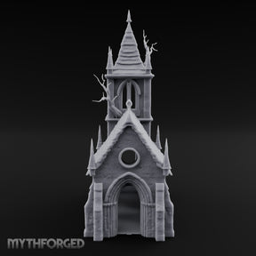 Dead-Tree Spike-Gabled Gothic Spire Chapel Miniature for Dungeons and Dragons, Pathfinder or other TTRPGs