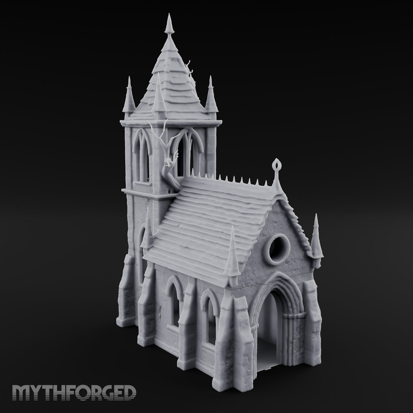 Dead-Tree Spike-Gabled Gothic Spire Chapel Miniature for Dungeons and Dragons, Pathfinder or other TTRPGs