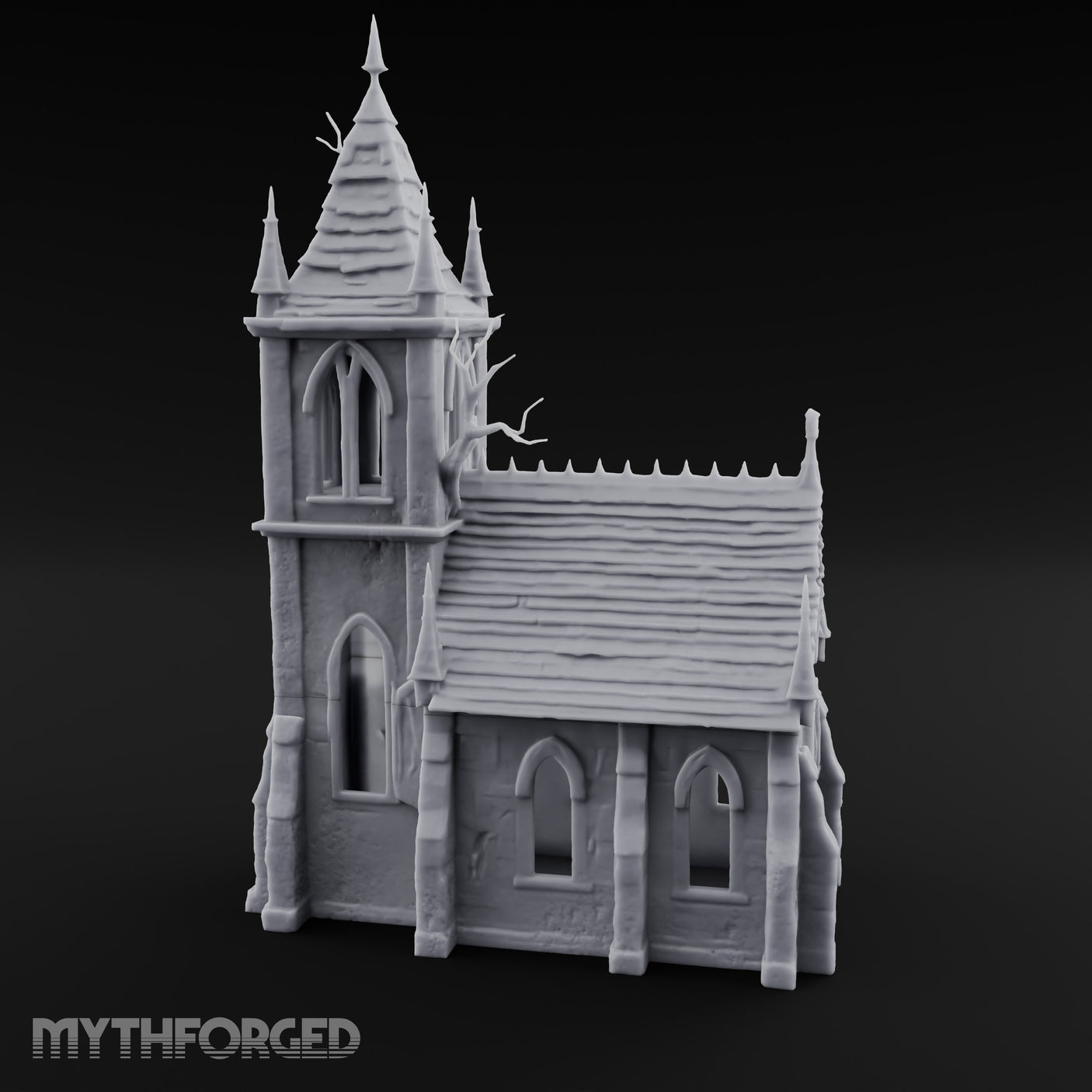 Dead-Tree Spike-Gabled Gothic Spire Chapel Miniature for Dungeons and Dragons, Pathfinder or other TTRPGs