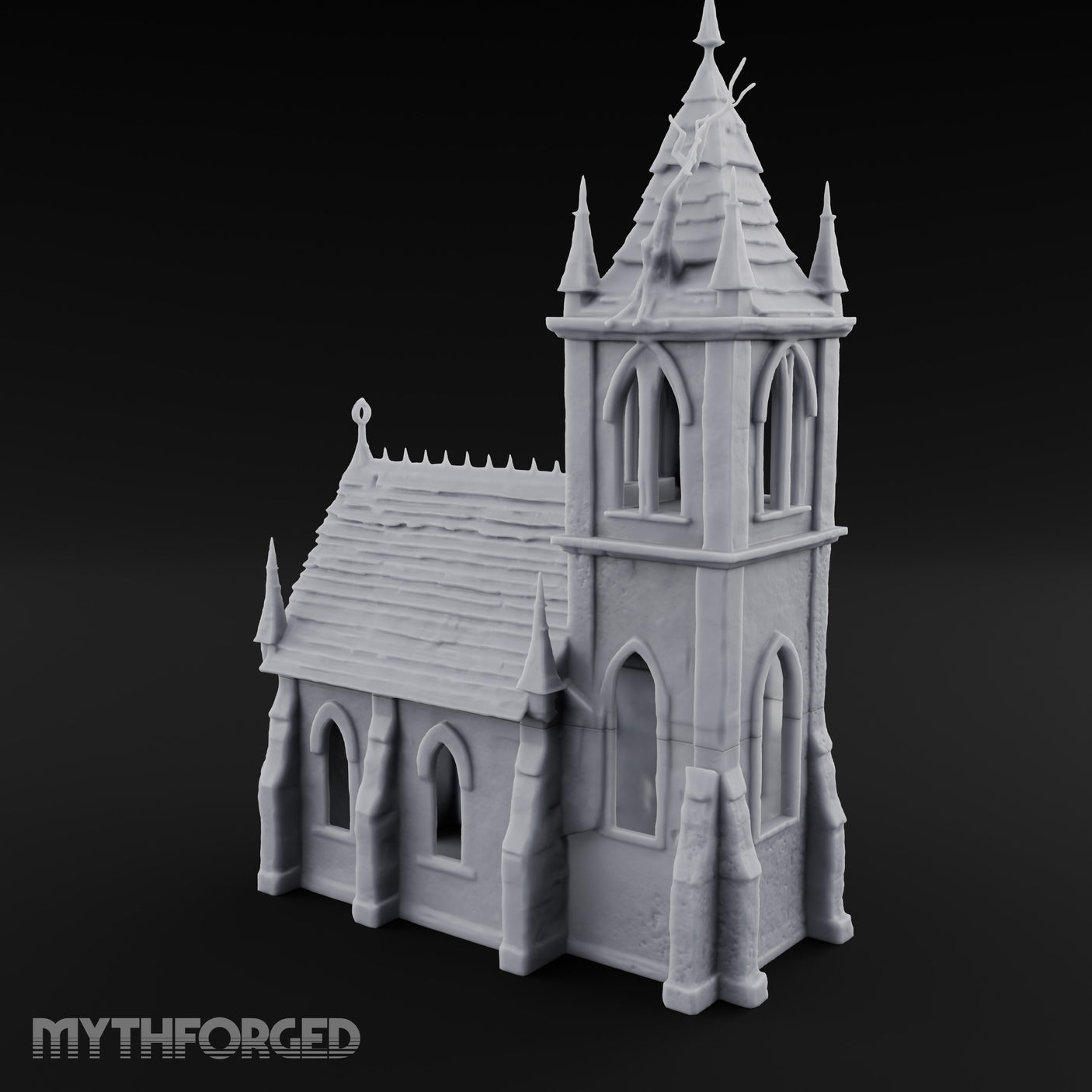 Dead-Tree Spike-Gabled Gothic Spire Chapel Miniature for Dungeons and Dragons, Pathfinder or other TTRPGs