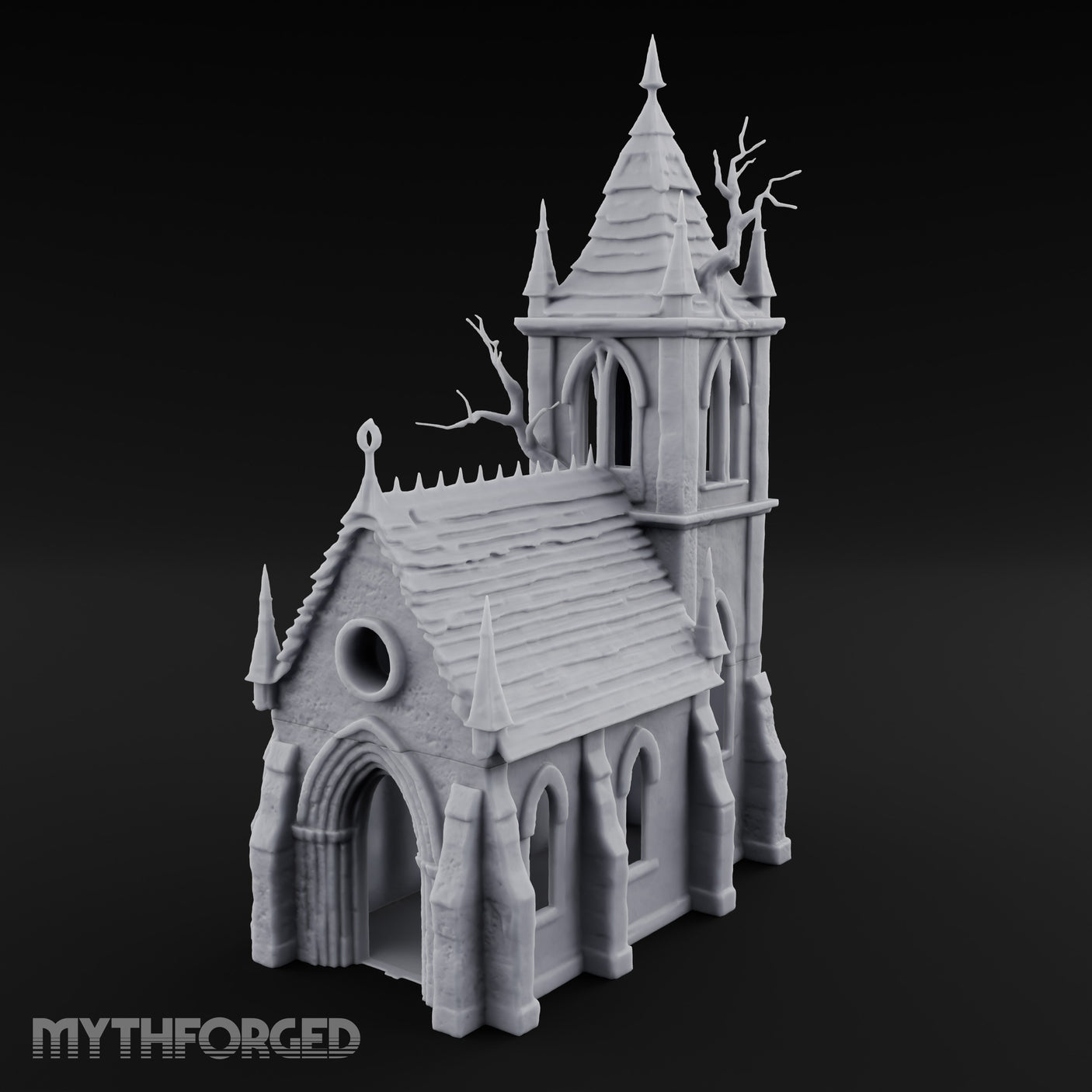 Dead-Tree Spike-Gabled Gothic Spire Chapel Miniature for Dungeons and Dragons, Pathfinder or other TTRPGs