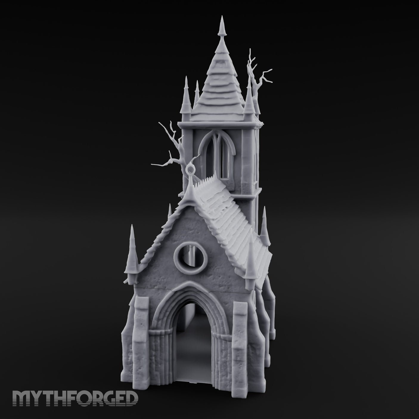 Dead-Tree Spike-Gabled Gothic Spire Chapel Miniature for Dungeons and Dragons, Pathfinder or other TTRPGs