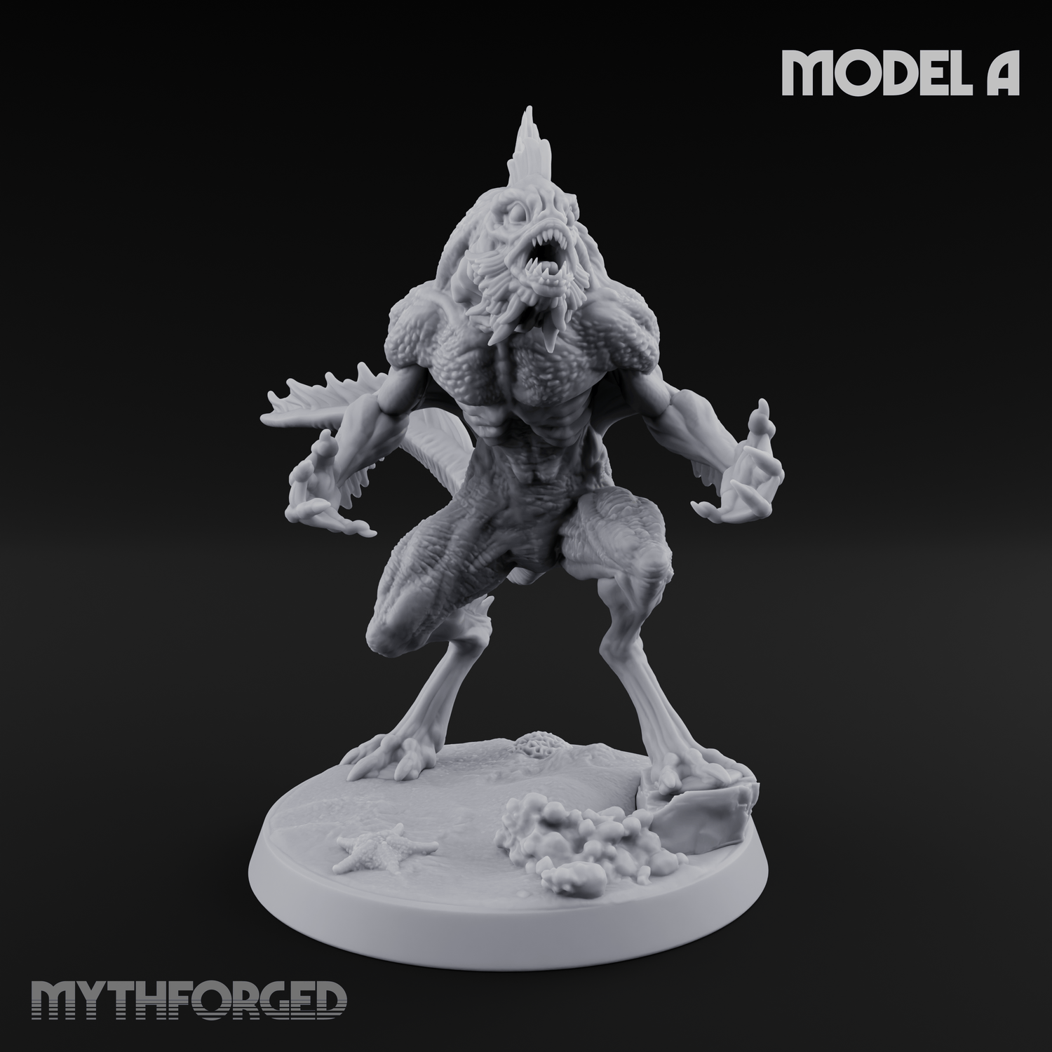 Arms Splayed Howling Deep One Brutes Miniature for Dungeons and Dragons, Pathfinder or other TTRPGs