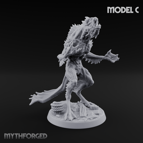 Arms Splayed Howling Deep One Brutes C Miniature for Dungeons and Dragons, Pathfinder or other TTRPGs