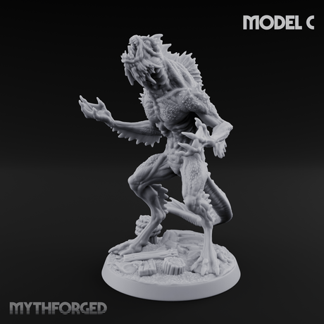Arms Splayed Howling Deep One Brutes C Miniature for Dungeons and Dragons, Pathfinder or other TTRPGs
