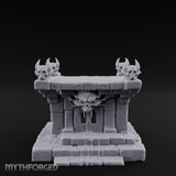 Demon-Faced Horn-Crowned Necromantic Stone Altar Miniature for Dungeons and Dragons, Pathfinder or other TTRPGs