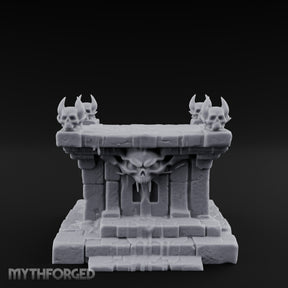 Demon-Faced Horn-Crowned Necromantic Stone Altar Miniature for Dungeons and Dragons, Pathfinder or other TTRPGs