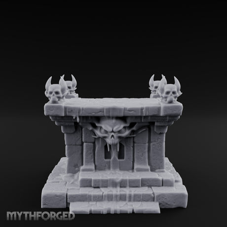 Demon-Faced Horn-Crowned Necromantic Stone Altar Miniature for Dungeons and Dragons, Pathfinder or other TTRPGs
