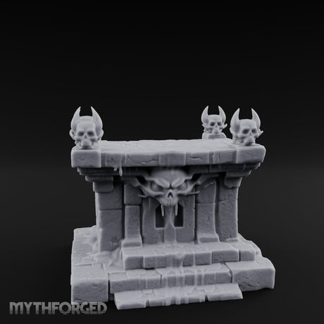 Demon-Faced Horn-Crowned Necromantic Stone Altar Miniature for Dungeons and Dragons, Pathfinder or other TTRPGs