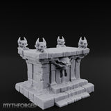 Demon-Faced Horn-Crowned Necromantic Stone Altar Miniature for Dungeons and Dragons, Pathfinder or other TTRPGs