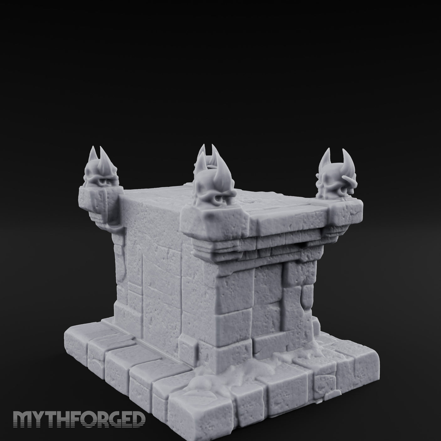 Demon-Faced Horn-Crowned Necromantic Stone Altar Miniature for Dungeons and Dragons, Pathfinder or other TTRPGs