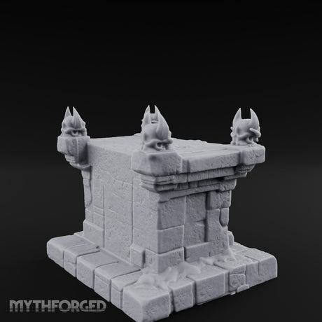 Demon-Faced Horn-Crowned Necromantic Stone Altar Miniature for Dungeons and Dragons, Pathfinder or other TTRPGs