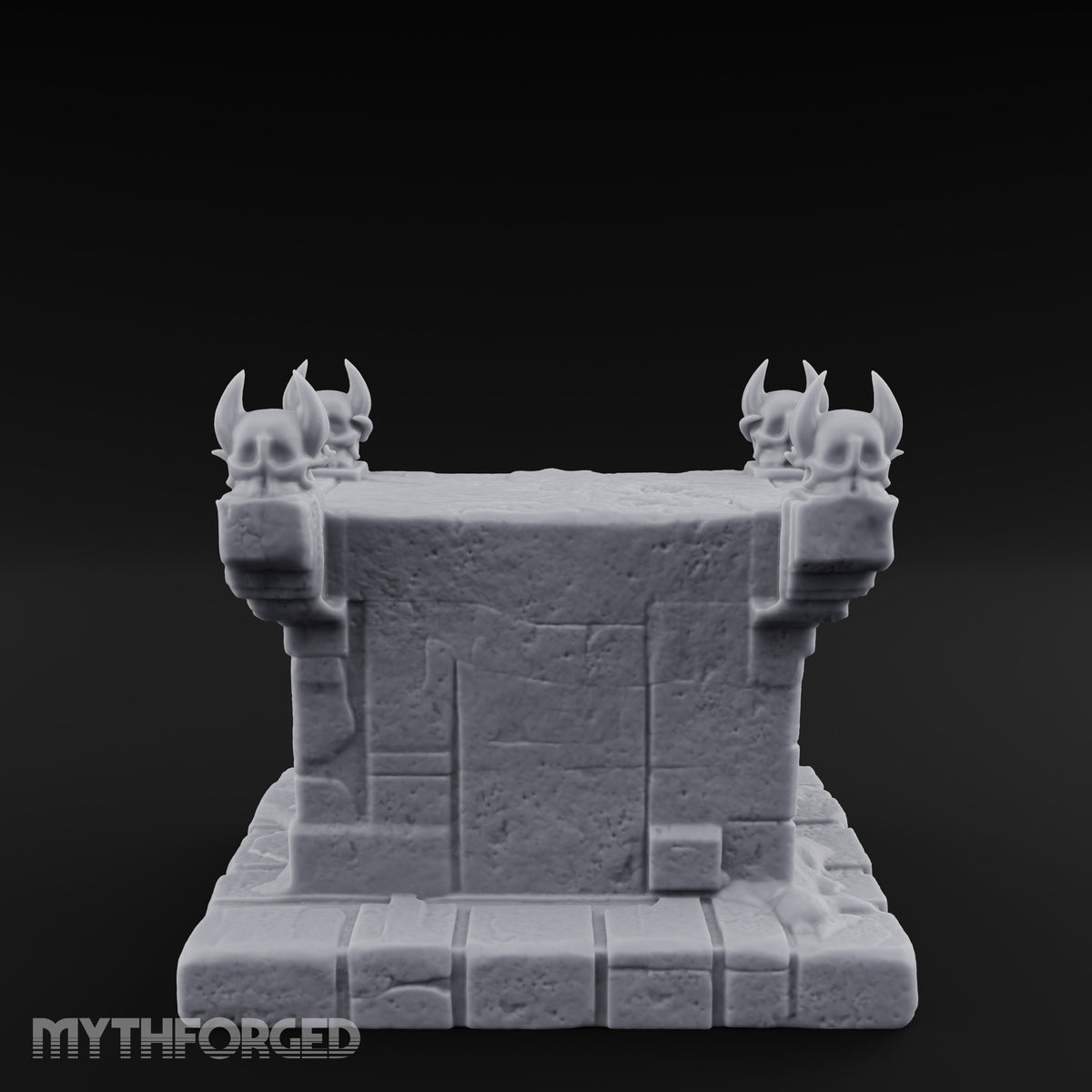 Demon-Faced Horn-Crowned Necromantic Stone Altar Miniature for Dungeons and Dragons, Pathfinder or other TTRPGs