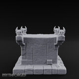 Demon-Faced Horn-Crowned Necromantic Stone Altar Miniature for Dungeons and Dragons, Pathfinder or other TTRPGs