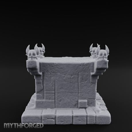 Demon-Faced Horn-Crowned Necromantic Stone Altar Miniature for Dungeons and Dragons, Pathfinder or other TTRPGs