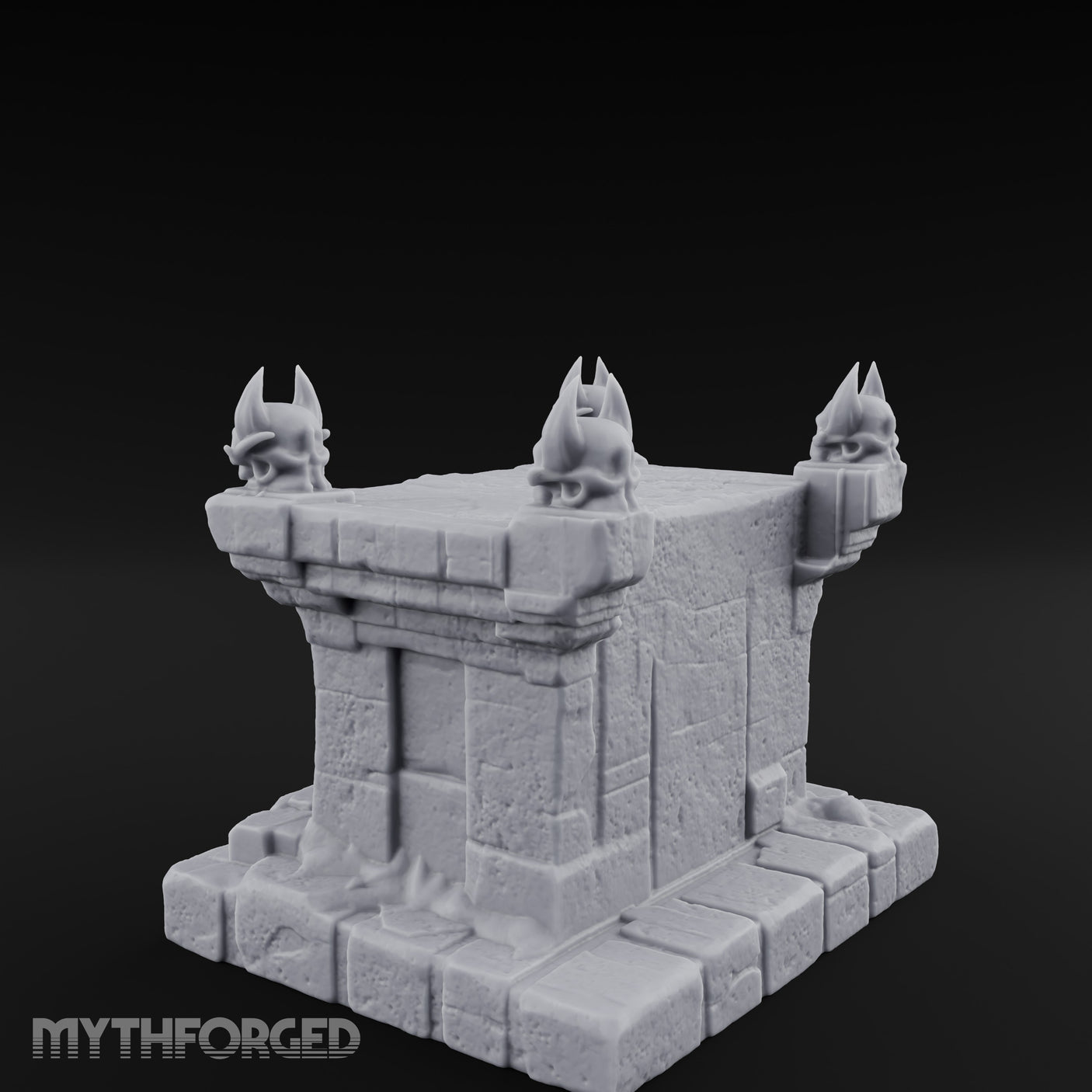 Demon-Faced Horn-Crowned Necromantic Stone Altar Miniature for Dungeons and Dragons, Pathfinder or other TTRPGs