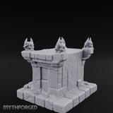 Demon-Faced Horn-Crowned Necromantic Stone Altar Miniature for Dungeons and Dragons, Pathfinder or other TTRPGs