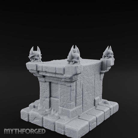 Demon-Faced Horn-Crowned Necromantic Stone Altar Miniature for Dungeons and Dragons, Pathfinder or other TTRPGs