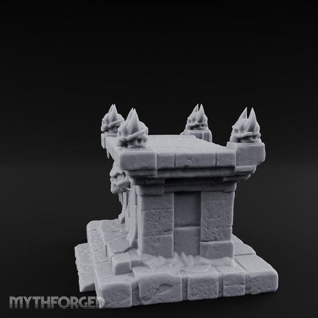 Demon-Faced Horn-Crowned Necromantic Stone Altar Miniature for Dungeons and Dragons, Pathfinder or other TTRPGs